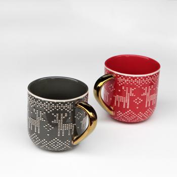 Embossed Surface Ceramic Mugs for Christmas 