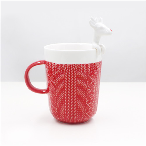 Ceramic Mugs with Reindeer Spoon for Christmas