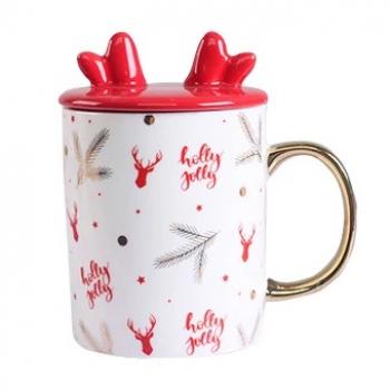 Reindeer Lid Ceramic Mugs