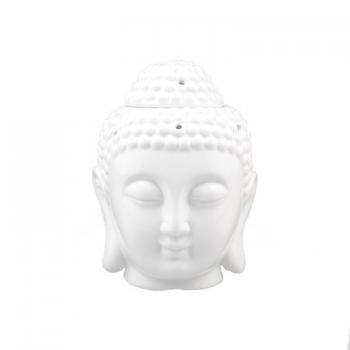 Ceramic Buddha Head Essential Oil Burner with Candle Spoon Aromatherapy Wax Melt Burners Oil Diffuser Buddha Ornament for Yoga Spa