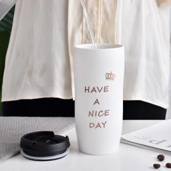 Ceramic Travel Mug Double Wall Insulated Tumbler with Wrap Lid