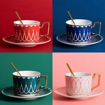 Porcelain Tea Cups and Saucers Set, Ceramic Tea Cups Set,Pack of 6 with Golden Metal Rack