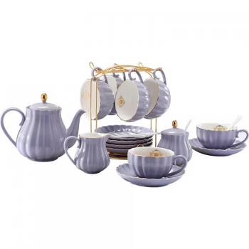 15-Piece Porcelain Ceramic Coffee Tea Gift Sets, Cups& Saucer Service for 6, Teapot, Sugar Bowl and Creamer Pitcher