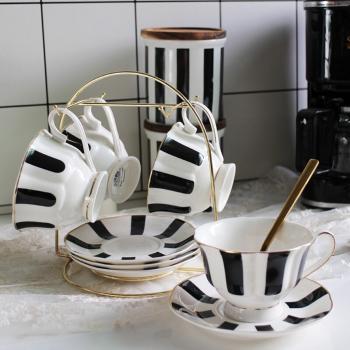 Strip Coffee Tea Cups and Saucers Set, Ceramic Tea Cups Set