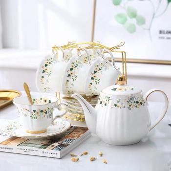 European Floral Coffee and Tea Set, Tea cups, Tea Pot, Creamer and Sugar Set, Tea Cups and Saucer Set