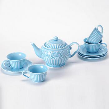 Royal Porcelain Tea Set - Tea Cup and Saucer Set Service for 4, with Teapot Sugar Bowl Cream Pitcher Teaspoons and Tea Strainer