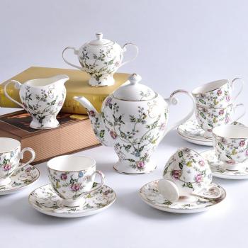 European Floral Coffee and Tea Set, Tea cups, Tea Pot, Creamer and Sugar Set, Tea Sets for Women, Tea Cups and Saucer Set
