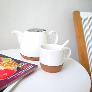 Cork Base Porcelain Tea Set, Tea cups, Tea Pot