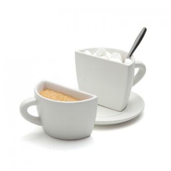 White Ceramic Cream and Sugar Set,Split Sugar Bowls