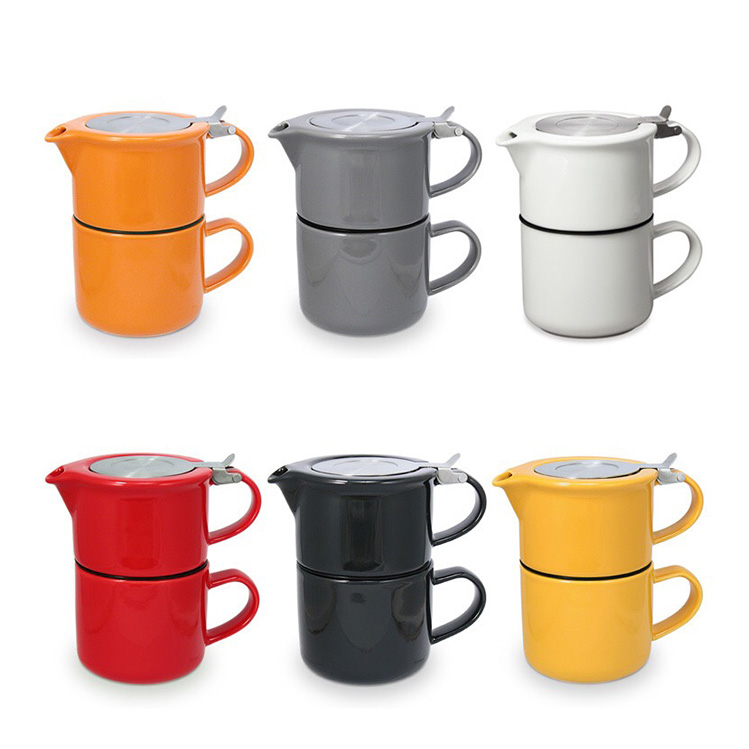 Attractive Colorful Ceramic Glaze Tea for One Teapot With Stainless Steel Strainer and Lid