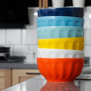 18&26Oz Porcelain Ceramic Fluted Bowl Set for Cereal, Salad, Pasta, Soup