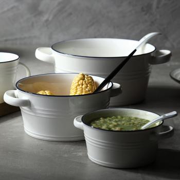 Enamel Style Porcelain Bowls with Handles